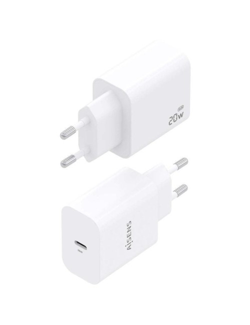 Cargador de Pared GaN Aisens A110-0938/ 1xUSB Tipo-C/ 20W/ Blanco