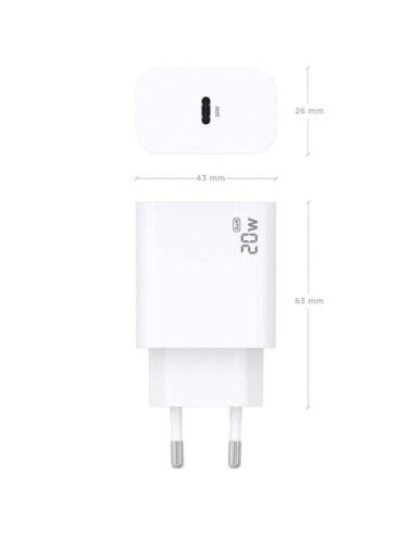 Cargador de Pared GaN Aisens A110-0938/ 1xUSB Tipo-C/ 20W/ Blanco