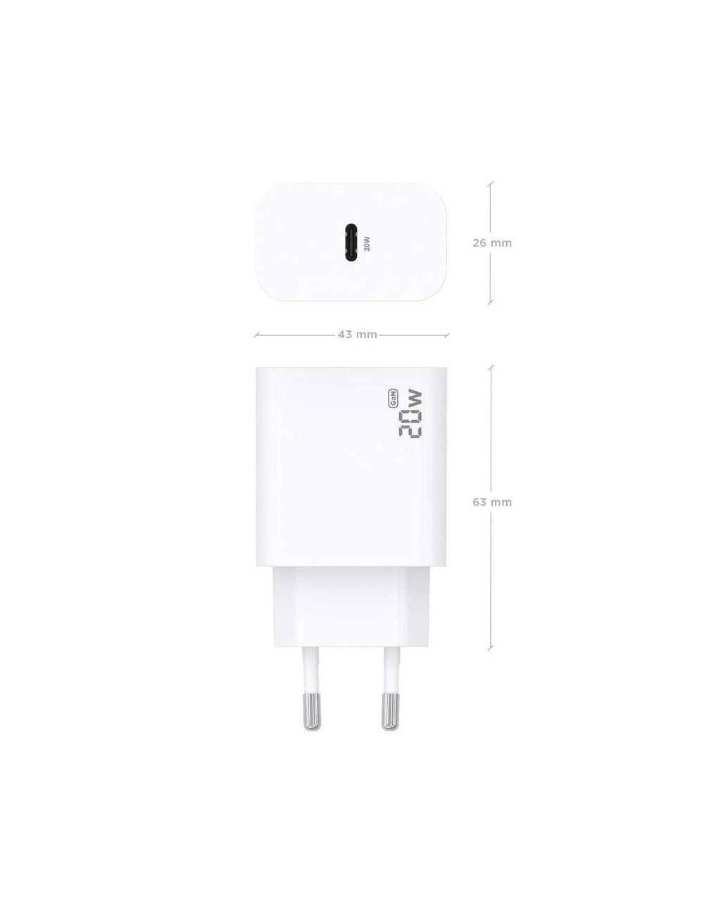Cargador de Pared GaN Aisens A110-0938/ 1xUSB Tipo-C/ 20W/ Blanco