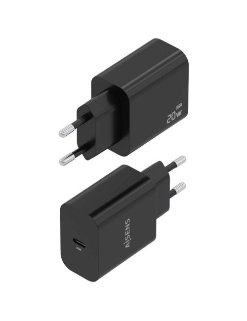 Cargador de Pared GaN Aisens A110-0939/ 1xUSB Tipo-C/ 20W/ Negro