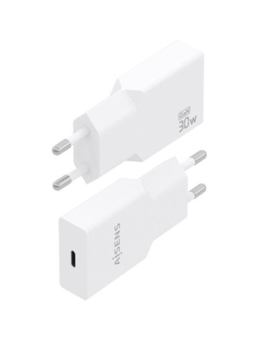 Cargador de Pared GaN Aisens A110-1001/ 1xUSB Tipo-C/ 30W/ Blanco