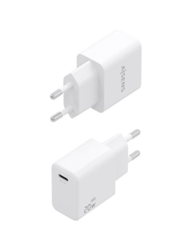Cargador de Pared GaN Aisens A110-1023/ 1xUSB Tipo-C/ 20W/ Blanco