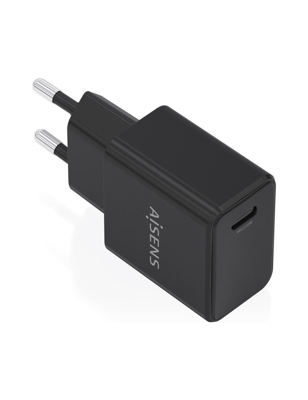 Cargador de Pared GaN Aisens A110-1024/ 1xUSB Tipo-C/ 20W/ Negro