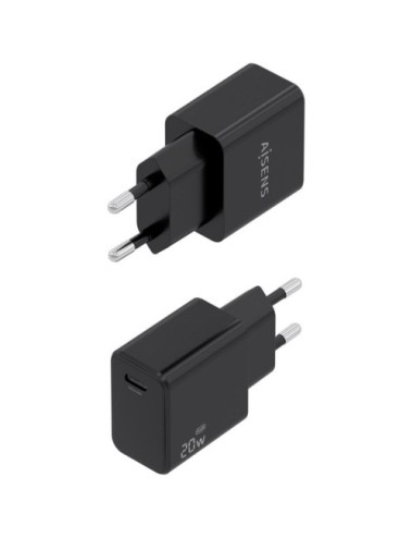 Cargador de Pared GaN Aisens A110-1024/ 1xUSB Tipo-C/ 20W/ Negro