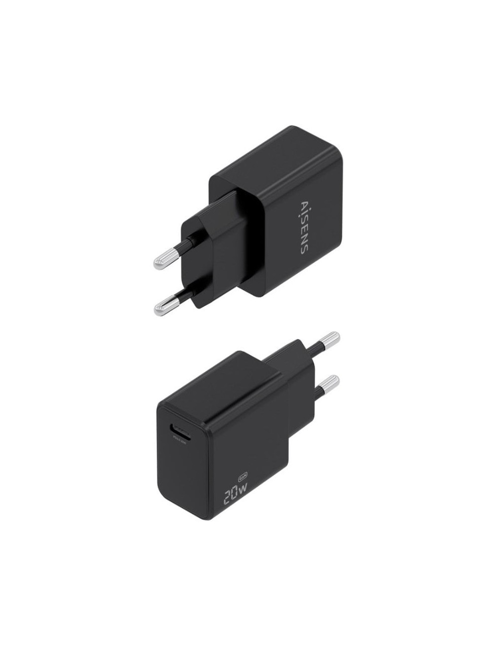 Cargador de Pared GaN Aisens A110-1024/ 1xUSB Tipo-C/ 20W/ Negro