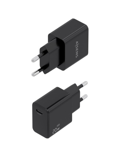 Cargador de Pared GaN Aisens A110-1024/ 1xUSB Tipo-C/ 20W/ Negro
