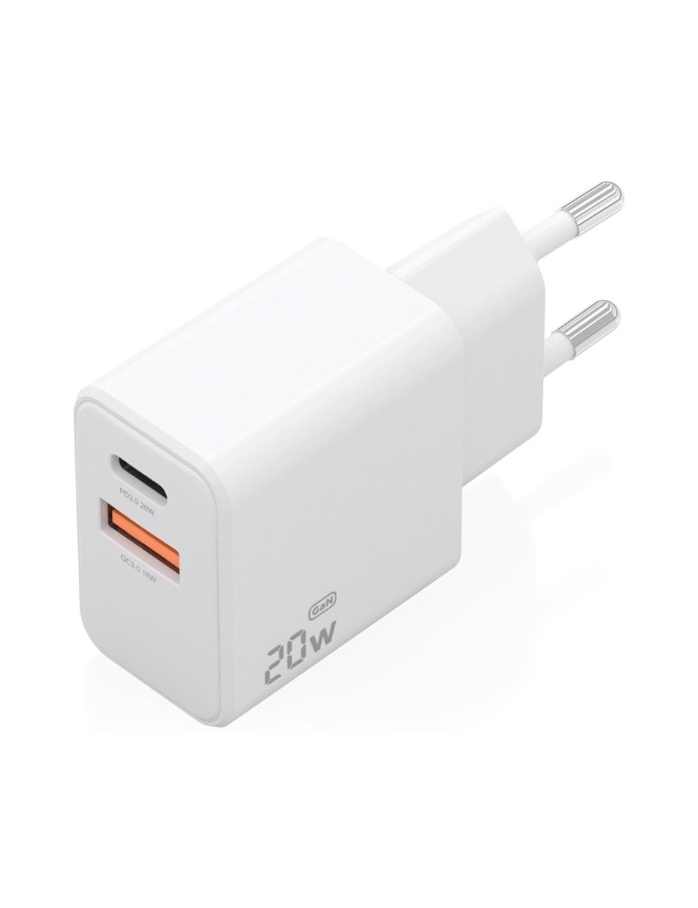 Cargador de Pared GaN Aisens A110-1025/ 1xUSB Tipo-C/ 1xUSB/ 20W/ Blanco