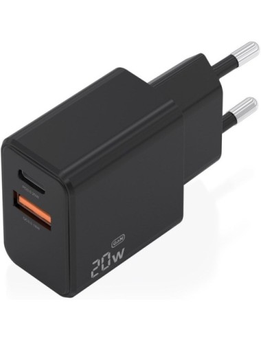 Cargador de Pared GaN Aisens A110-1026/ 1xUSB Tipo-C/ 1xUSB/ 20W/ Negro
