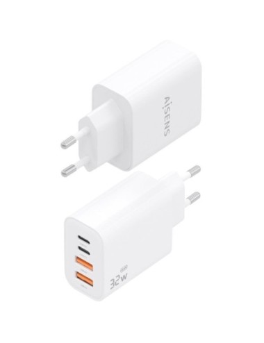 Cargador de Pared GaN Aisens A110-1027/ 2xUSB Tipo-C/ 2xUSB/ 32W/ Blanco