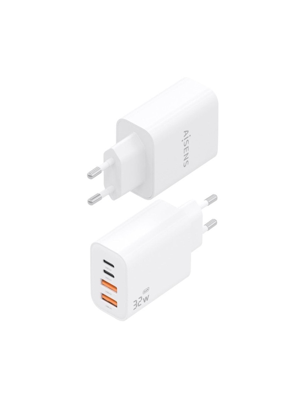 Cargador de Pared GaN Aisens A110-1027/ 2xUSB Tipo-C/ 2xUSB/ 32W/ Blanco