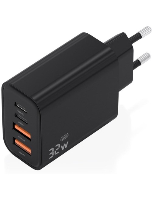 Cargador de Pared GaN Aisens A110-1028/ 2xUSB Tipo-C/ 2xUSB/ 32W/ Negro