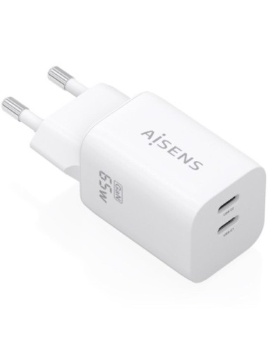 Cargador de Pared GaN Aisens A110-1029/ 2xUSB Tipo-C/ 65W/ Blanco