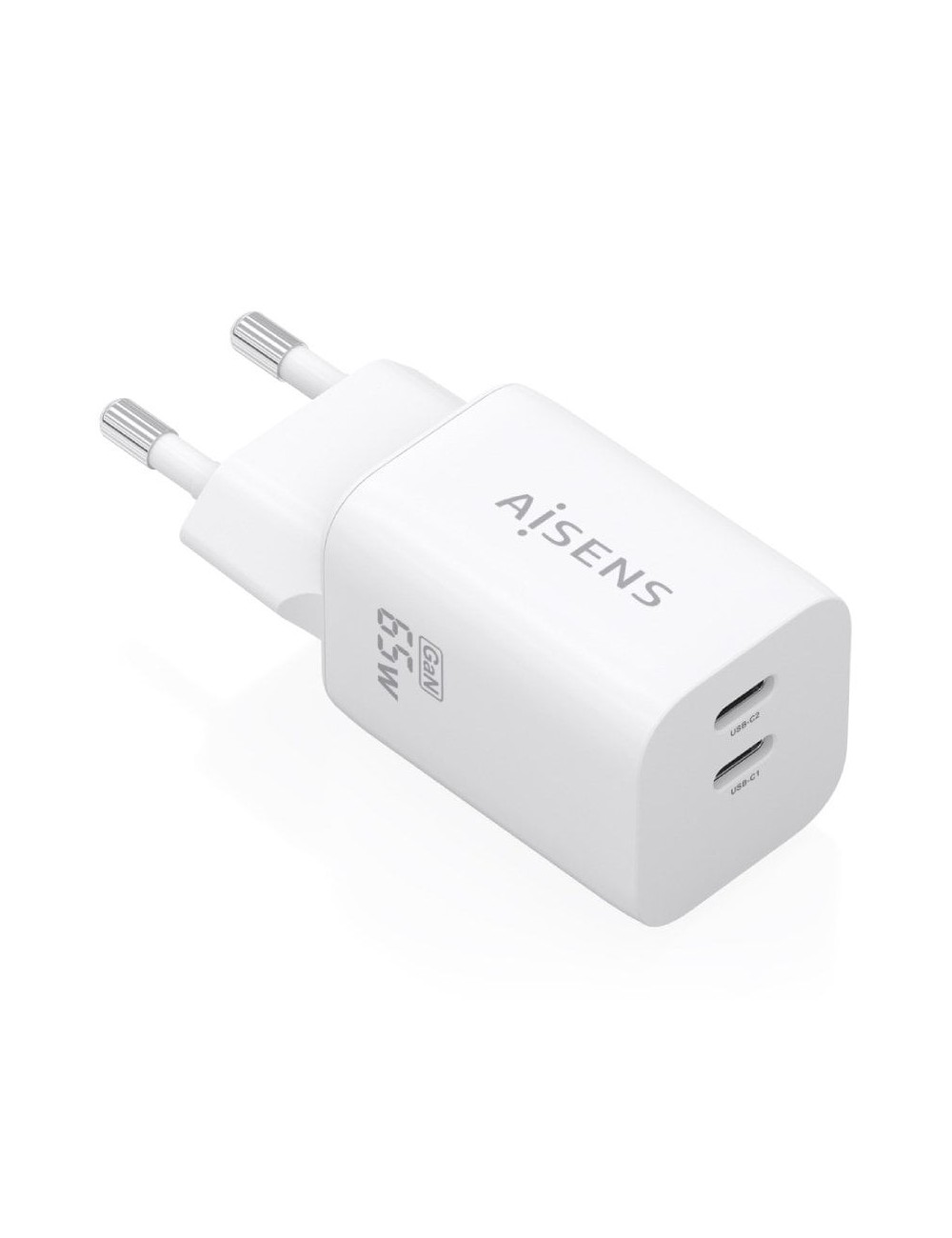 Cargador de Pared GaN Aisens A110-1029/ 2xUSB Tipo-C/ 65W/ Blanco