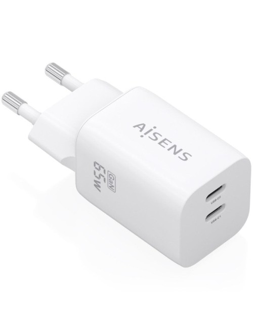 Cargador de Pared GaN Aisens A110-1029/ 2xUSB Tipo-C/ 65W/ Blanco
