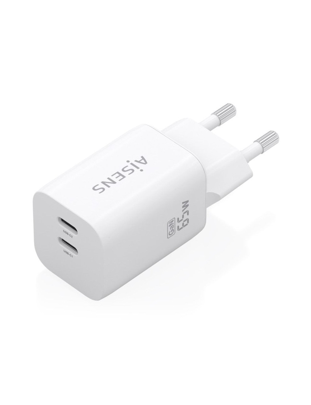Cargador de Pared GaN Aisens A110-1029/ 2xUSB Tipo-C/ 65W/ Blanco