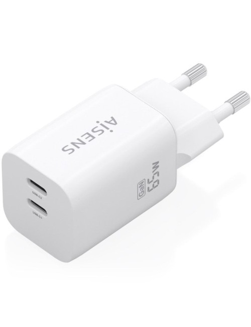 Cargador de Pared GaN Aisens A110-1029/ 2xUSB Tipo-C/ 65W/ Blanco