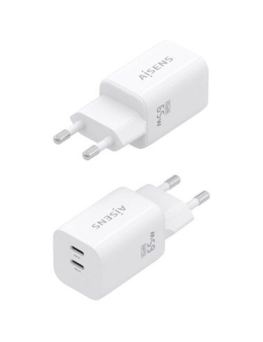Cargador de Pared GaN Aisens A110-1029/ 2xUSB Tipo-C/ 65W/ Blanco