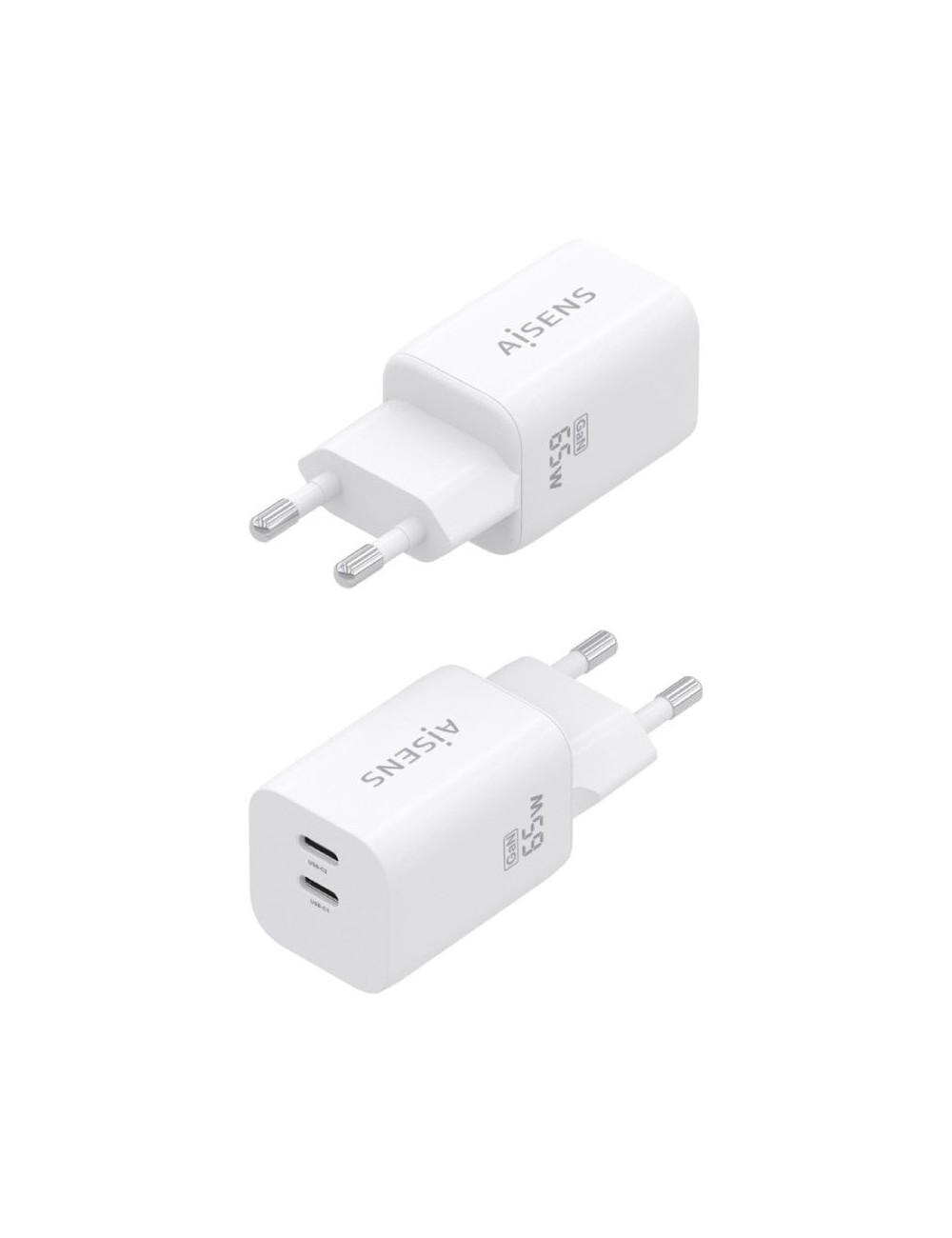 Cargador de Pared GaN Aisens A110-1029/ 2xUSB Tipo-C/ 65W/ Blanco
