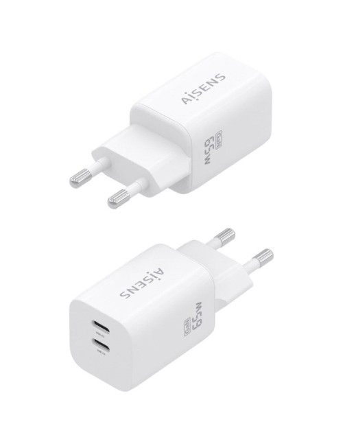 Cargador de Pared GaN Aisens A110-1029/ 2xUSB Tipo-C/ 65W/ Blanco