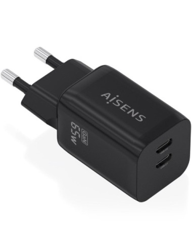 Cargador de Pared GaN Aisens A110-1030/ 2xUSB Tipo-C/ 65W/ Negro