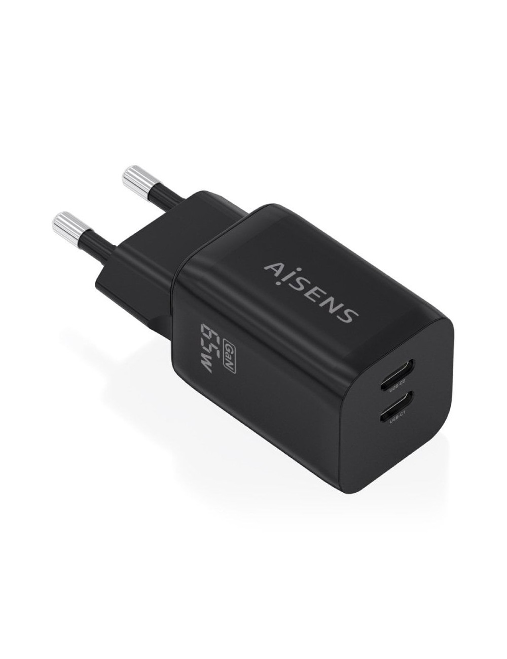 Cargador de Pared GaN Aisens A110-1030/ 2xUSB Tipo-C/ 65W/ Negro