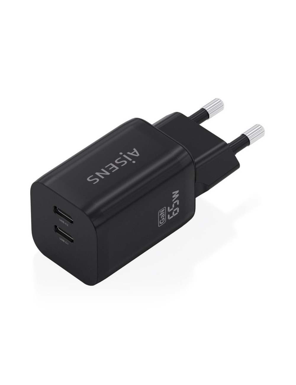 Cargador de Pared GaN Aisens A110-1030/ 2xUSB Tipo-C/ 65W/ Negro