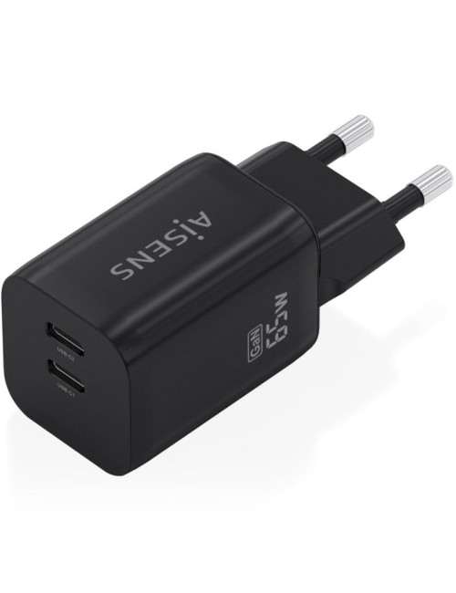 Cargador de Pared GaN Aisens A110-1030/ 2xUSB Tipo-C/ 65W/ Negro