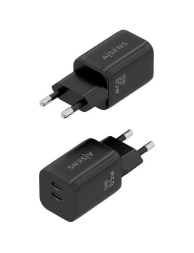 Cargador de Pared GaN Aisens A110-1030/ 2xUSB Tipo-C/ 65W/ Negro