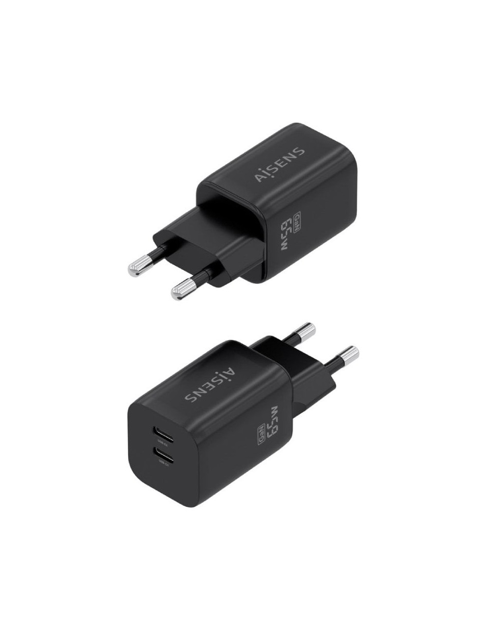 Cargador de Pared GaN Aisens A110-1030/ 2xUSB Tipo-C/ 65W/ Negro