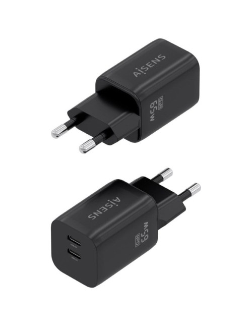Cargador de Pared GaN Aisens A110-1030/ 2xUSB Tipo-C/ 65W/ Negro