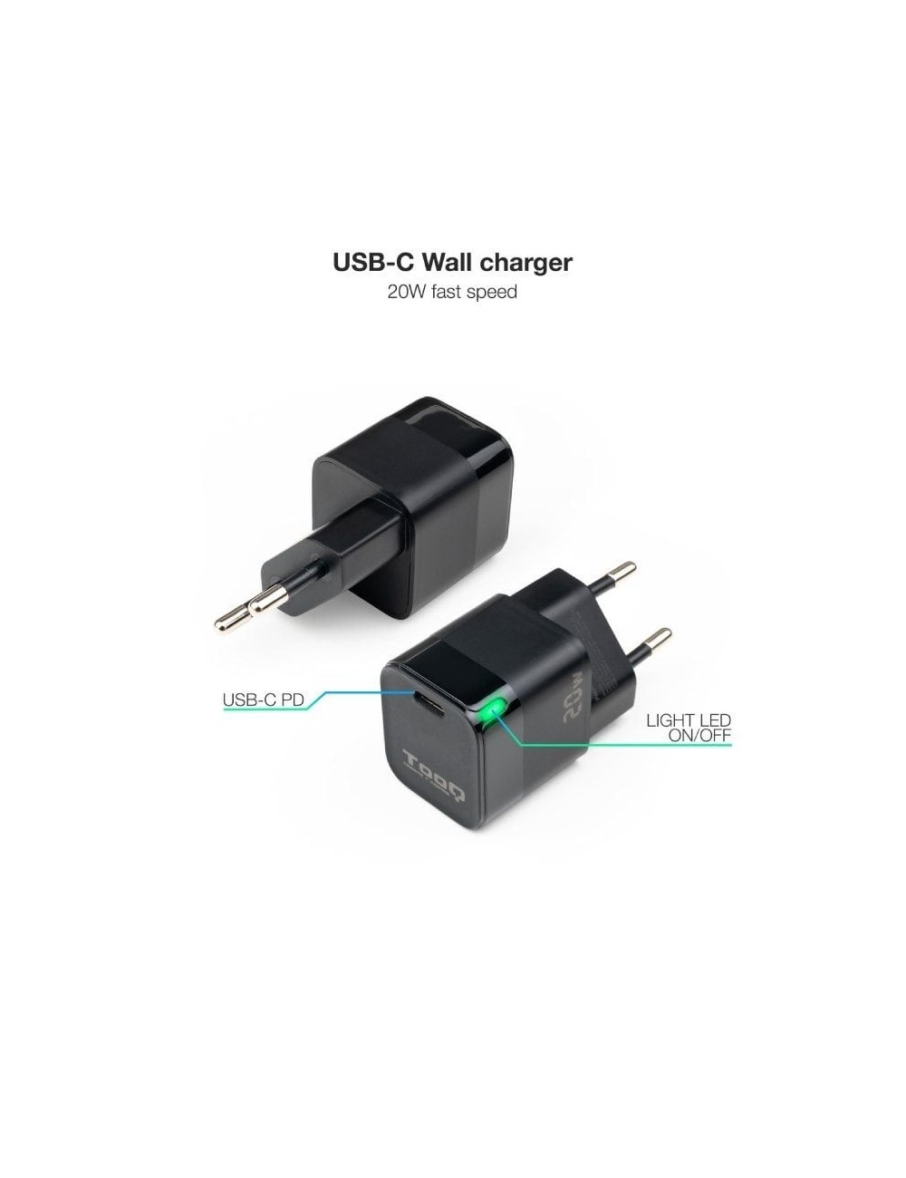 Cargador de Pared TooQ TQWC-PD20/ 1xUSB Tipo-C/ 20W