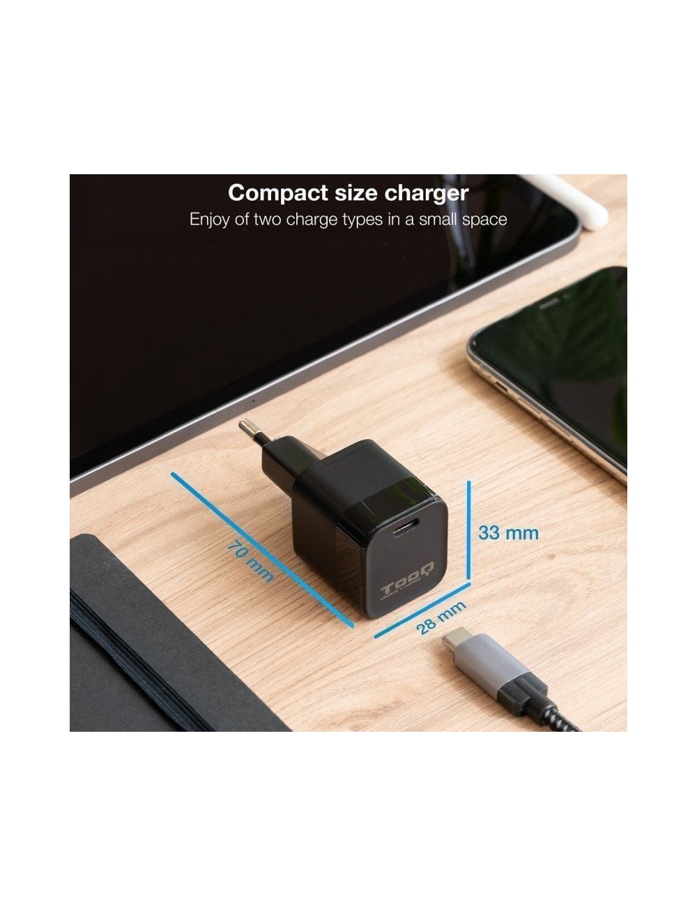 Cargador de Pared TooQ TQWC-PD20/ 1xUSB Tipo-C/ 20W