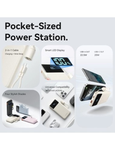 Powerbank 10000mAh Vention XGYW0-39-TY/ 22.5W/ Blanca/ Incluye Cable USB Tipo-C