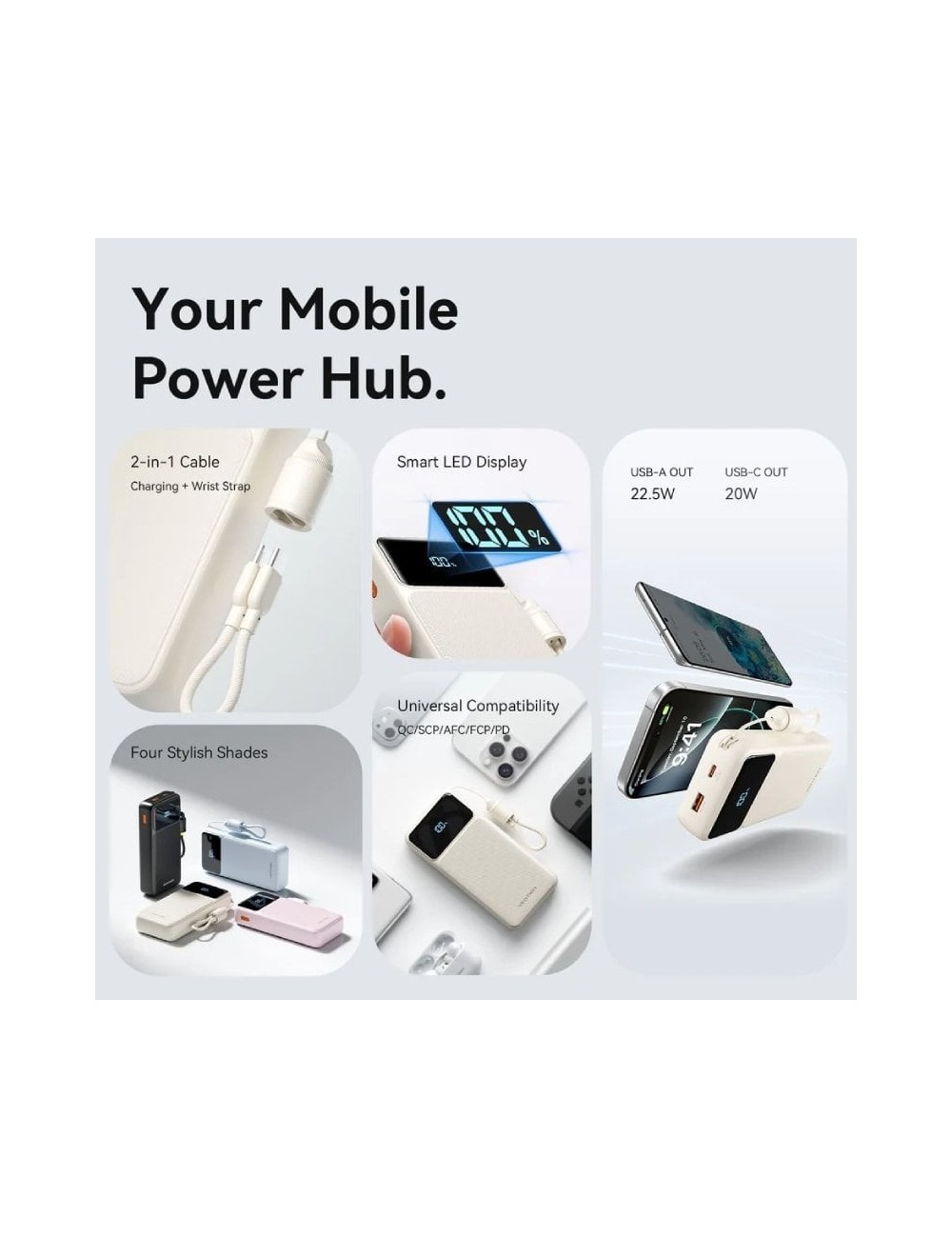 Powerbank 20000mAh Vention XGYW0-40-TY/ 22.5W/ Blanca/ Incluye Cable USB Tipo-C