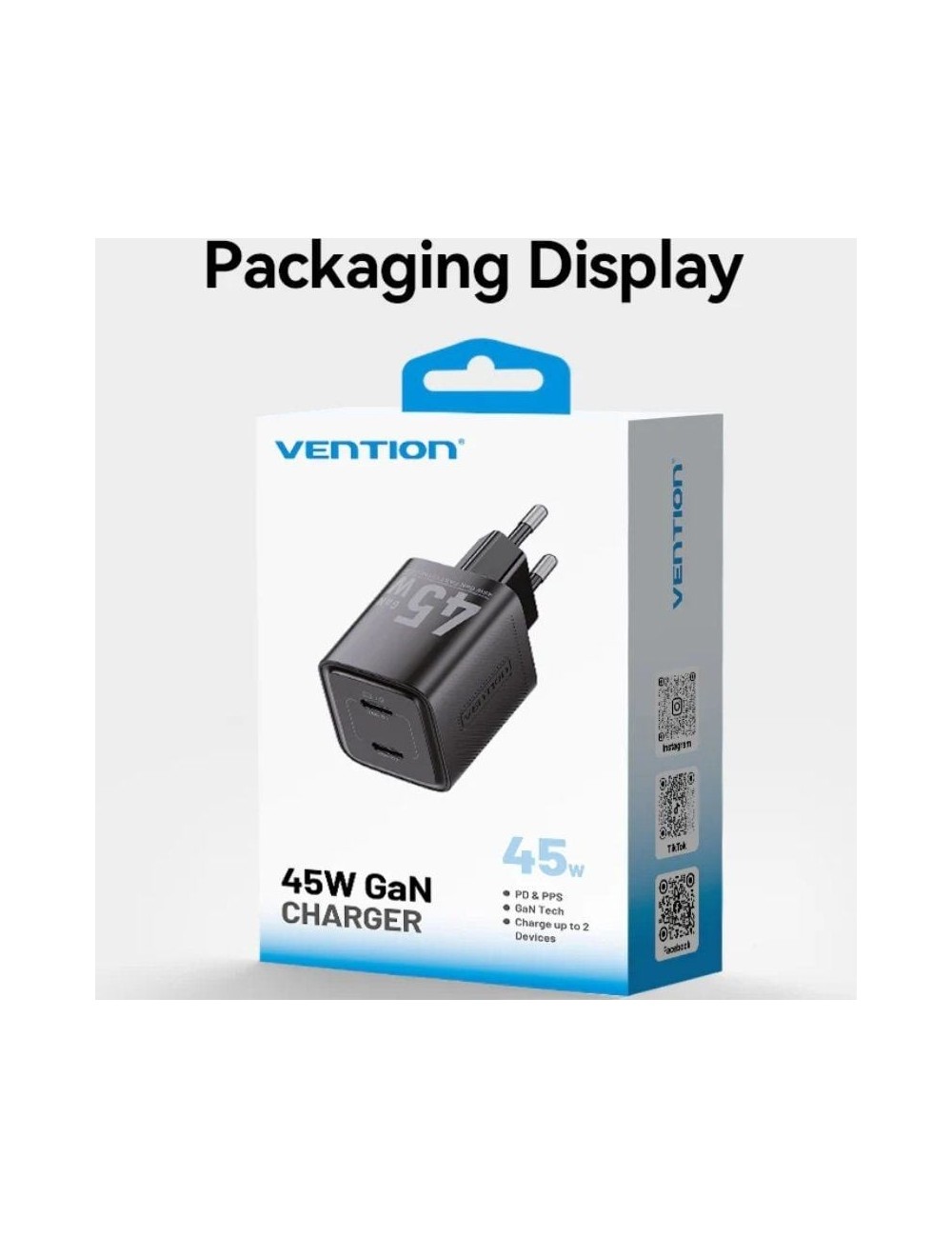 Cargador de Pared GaN Vention FEFW0-EU/ 2xUSB Tipo-C/ 45W