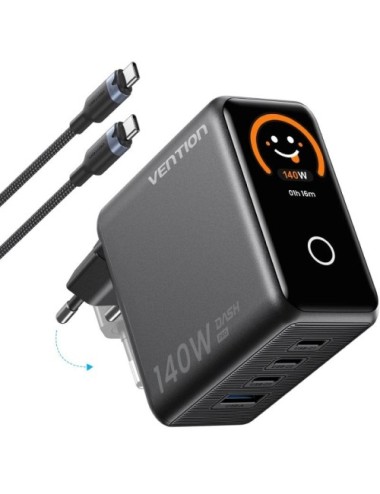 Cargador de Pared GaN Vention TZ-FCOH0-EU/ 3xUSB Tipo-C + Cable USB Tipo-C/ 1xUSB/ 140W