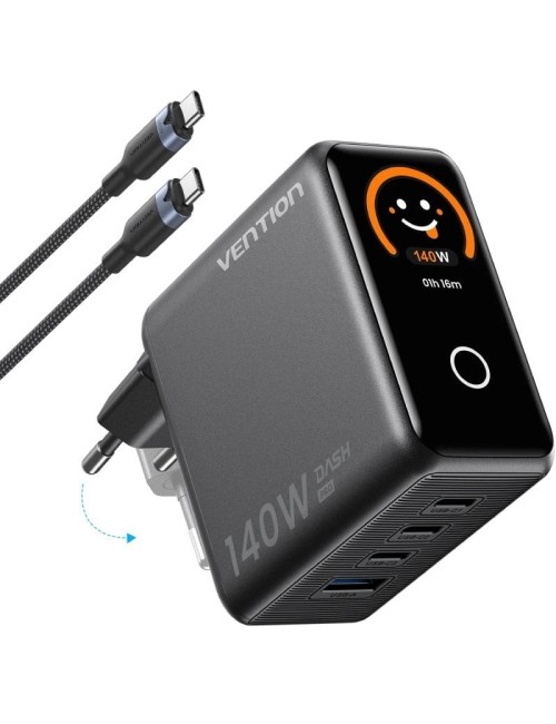 Cargador de Pared GaN Vention TZ-FCOH0-EU/ 3xUSB Tipo-C + Cable USB Tipo-C/ 1xUSB/ 140W