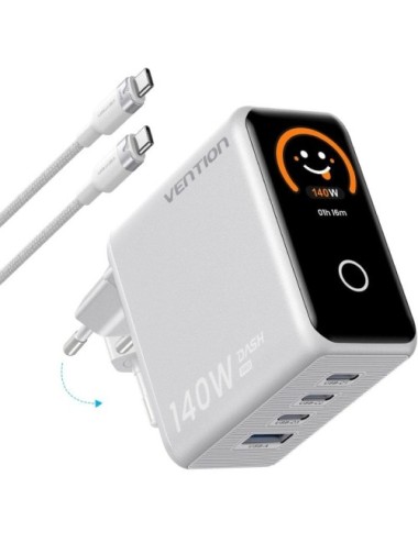 Cargador de Pared GaN Vention TZ-FCOI0-EU/ 3xUSB Tipo-C + Cable USB Tipo-C/ 1xUSB/ 140W