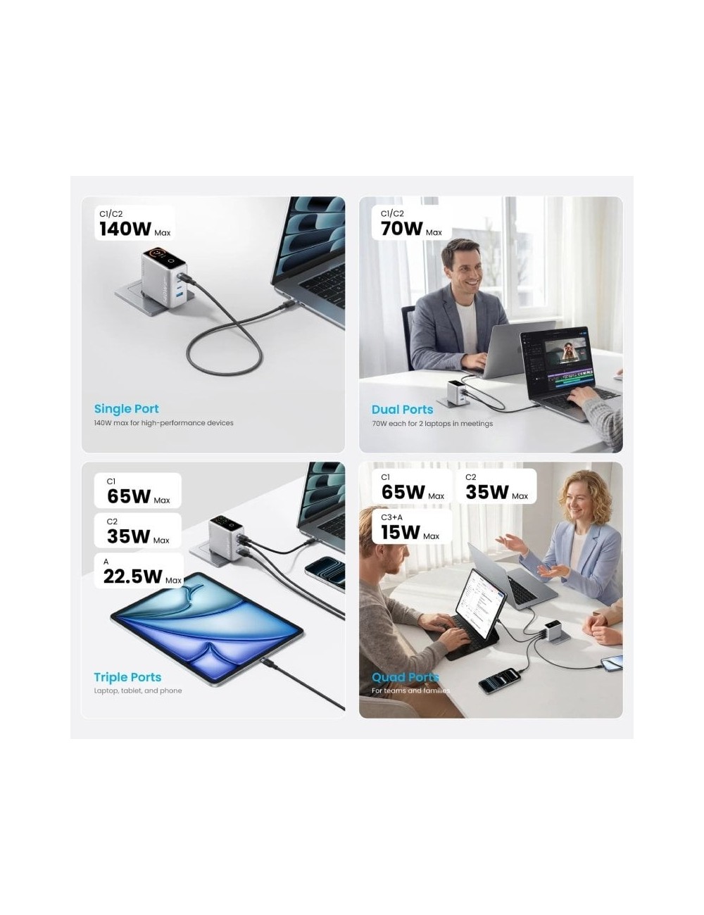 Cargador de Pared GaN Vention TZ-FCOI0-EU/ 3xUSB Tipo-C + Cable USB Tipo-C/ 1xUSB/ 140W