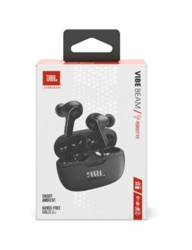 Auriculares Bluetooth JBL Vibe Beam con estuche de carga/ Autonomía 8h/ Negra