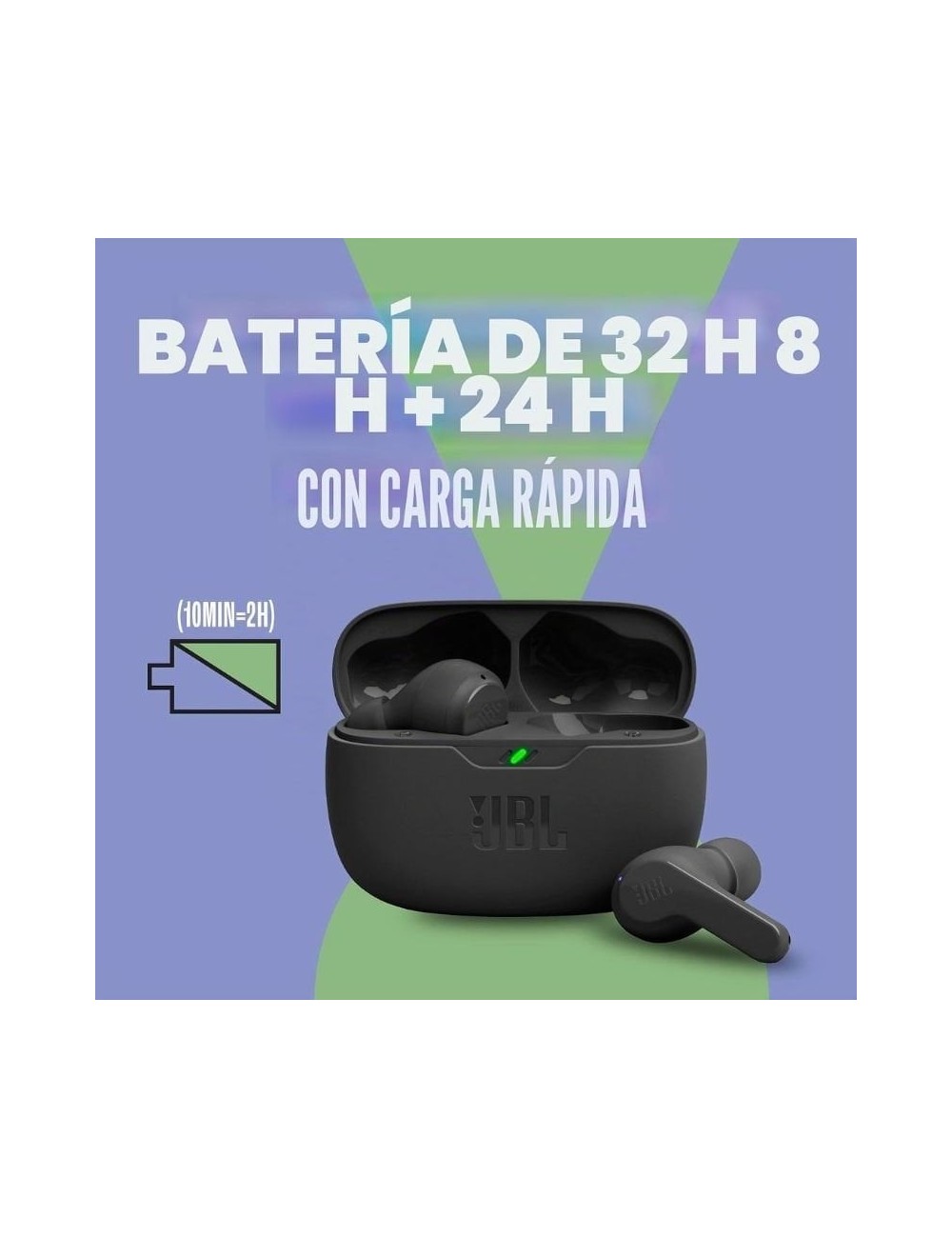 Auriculares Bluetooth JBL Vibe Beam con estuche de carga/ Autonomía 8h/ Negra