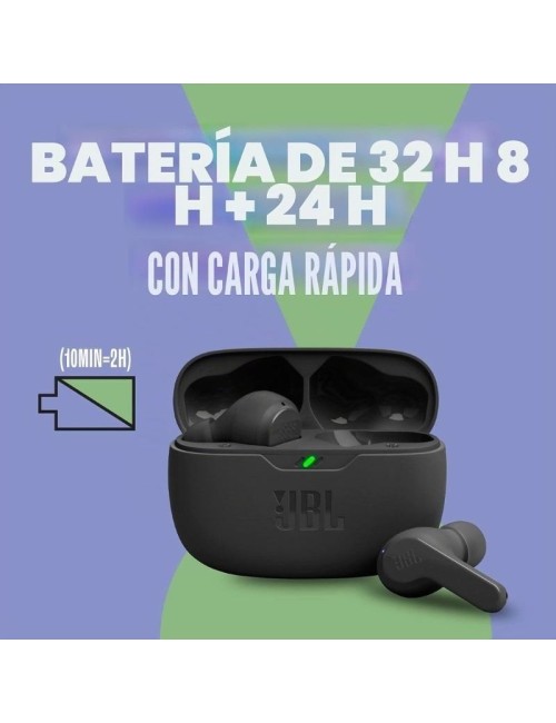 Auriculares Bluetooth JBL Vibe Beam con estuche de carga/ Autonomía 8h/ Negra