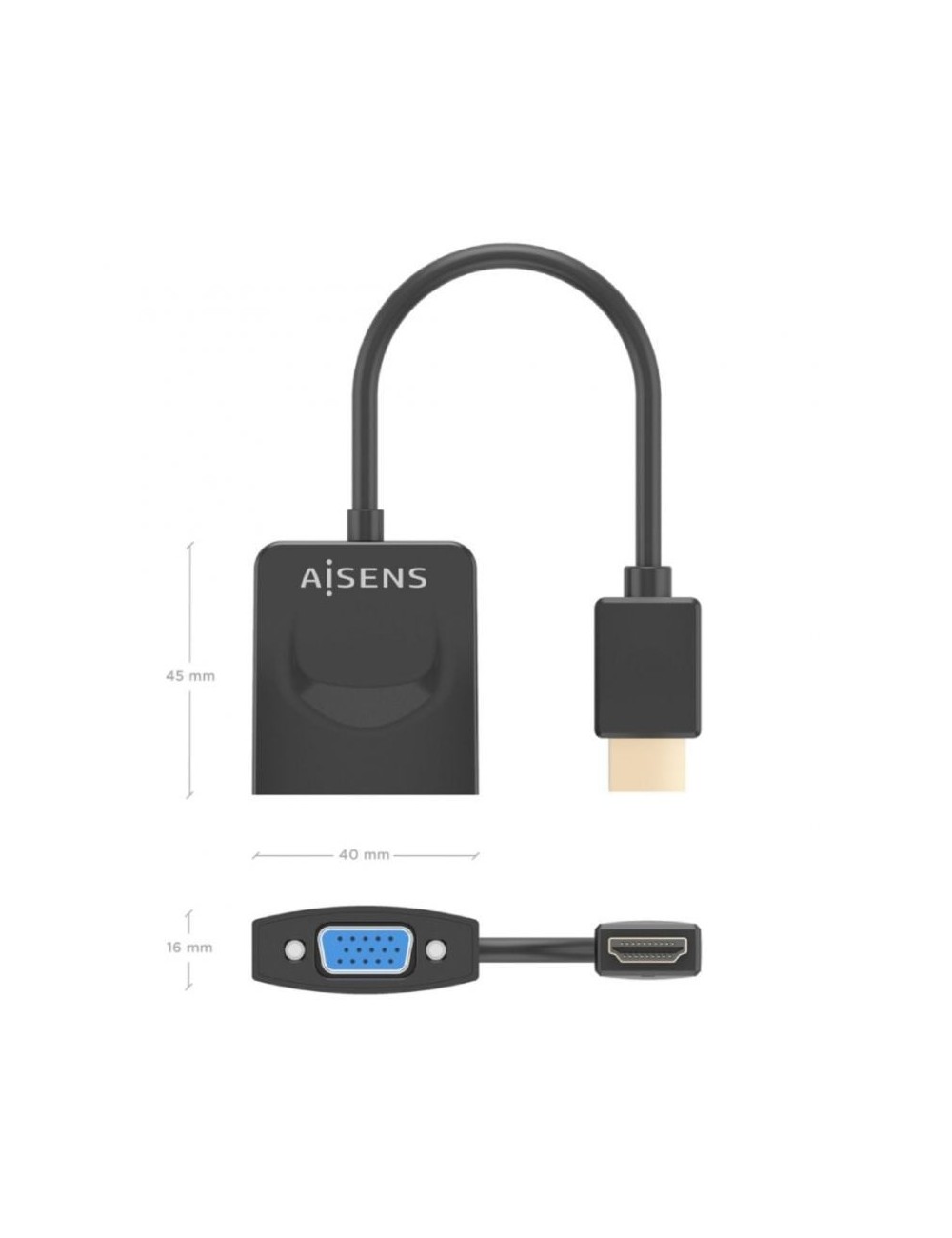 Conversor Aisens A122-0947/ HDMI Macho - SVGA Hembra/ 15cm/ Negro