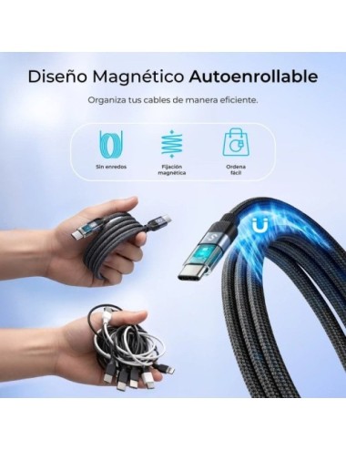 Cable USB 2.0 Tipo-C Subblim PowerMag Led/ USB Tipo-C Macho - USB Tipo-C Macho/ Hasta 100W/ 480Mbps/ 2m/ Negro