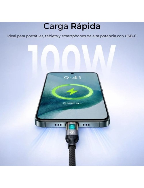 Cable USB 2.0 Tipo-C Subblim PowerMag Led/ USB Tipo-C Macho - USB Tipo-C Macho/ Hasta 100W/ 480Mbps/ 2m/ Negro
