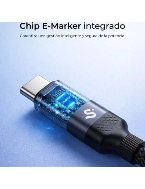 Cable USB 2.0 Tipo-C Subblim PowerMag Led/ USB Tipo-C Macho - USB Tipo-C Macho/ Hasta 100W/ 480Mbps/ 2m/ Negro