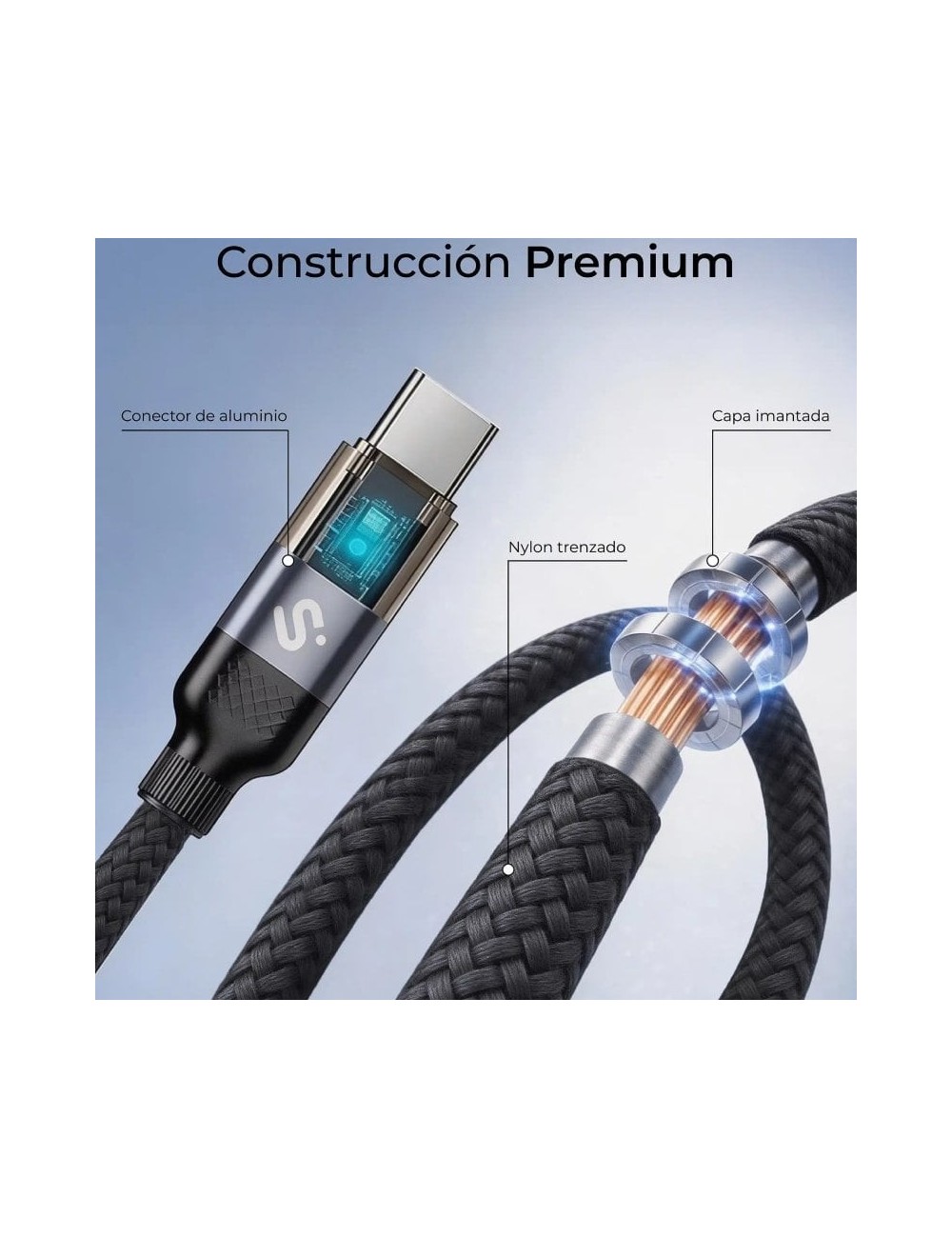 Cable USB 2.0 Tipo-C Subblim PowerMag Led/ USB Tipo-C Macho - USB Tipo-C Macho/ Hasta 100W/ 480Mbps/ 2m/ Negro