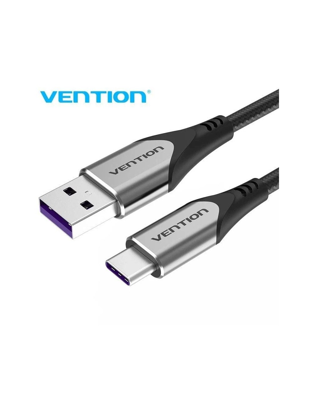 Cable USB 2.0 Tipo-C Vention COFHG/ USB Tipo-C Macho - USB Macho/ Hasta 100W/ 480Mbps/ 1.5m/ Gris