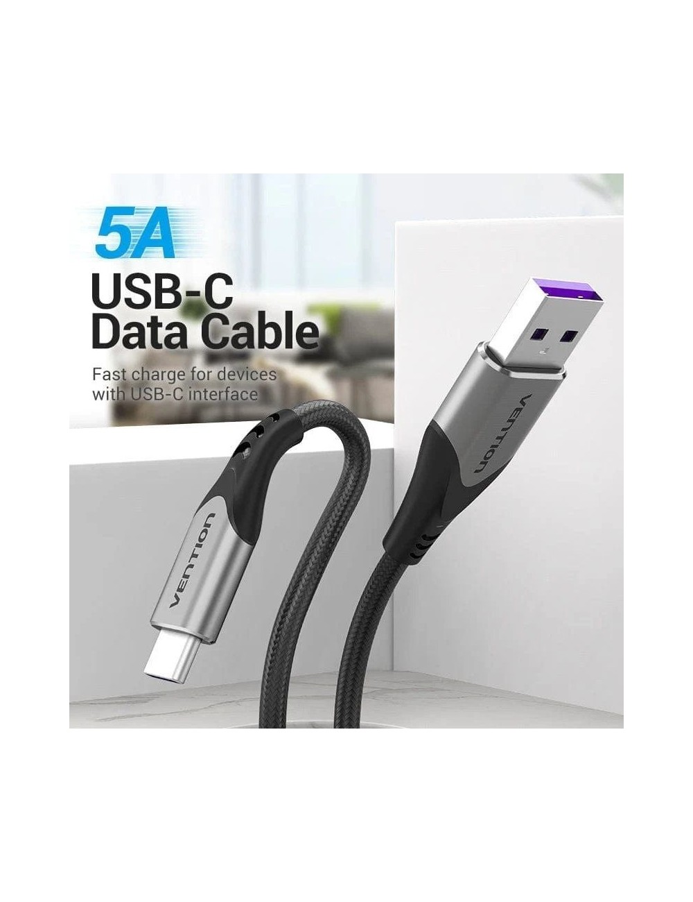 Cable USB 2.0 Tipo-C Vention COFHG/ USB Tipo-C Macho - USB Macho/ Hasta 100W/ 480Mbps/ 1.5m/ Gris