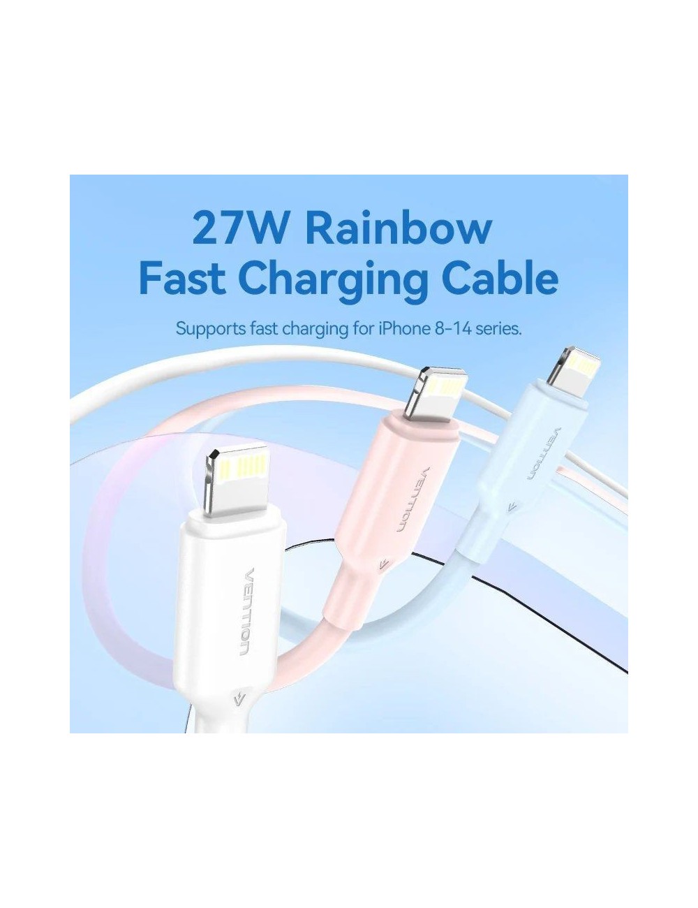 Cable USB 2.0 Tipo-C Lightning Vention LAKSH/ USB Tipo-C Macho - Lightning Macho/ Hasta 27W/ 480Mbps/ 2m/ Azul